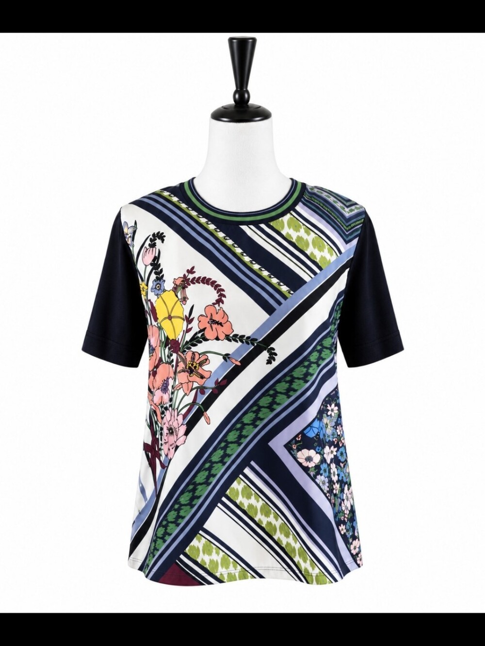 Tory Burch Silk & Wool Floral Mixed Print Top Size L